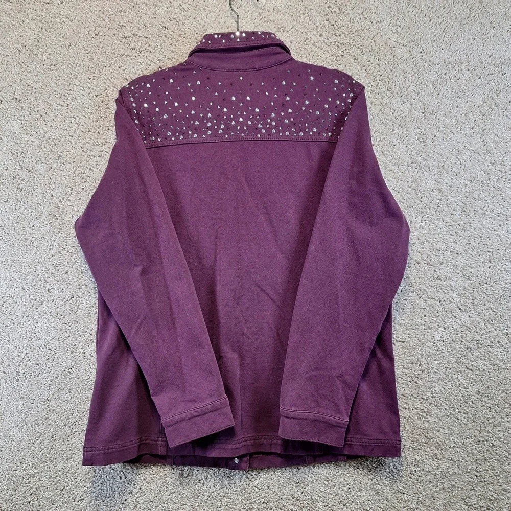 Quacker Factory Jacket Womens L Purple DreamJeannes Rhinestone Bling Denim Style